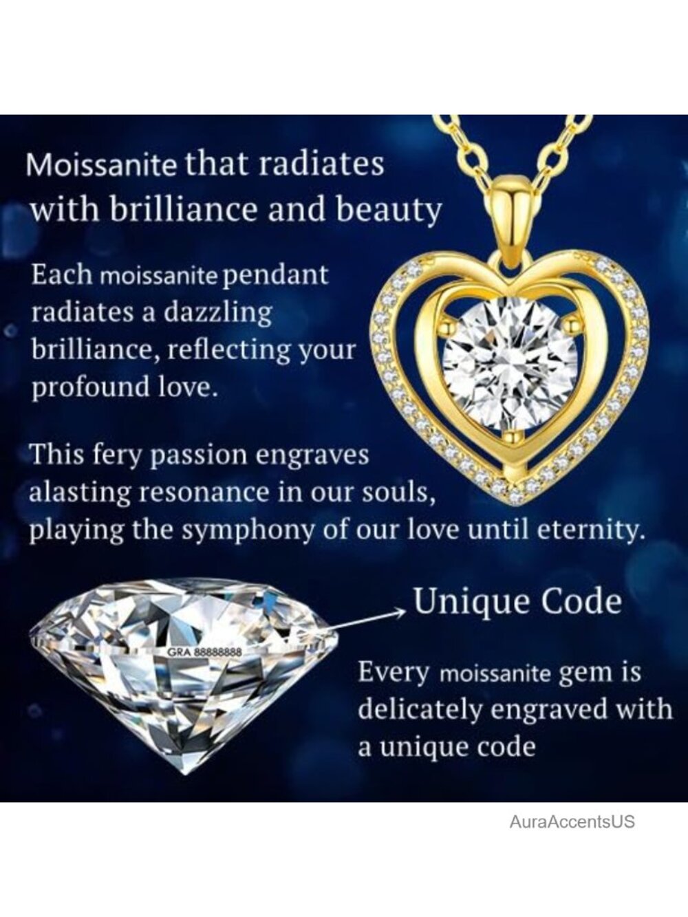 18K Platinum Filled 925 Sterling Silver Moissanite Heart Pendant Necklace - Picture 3 of 6